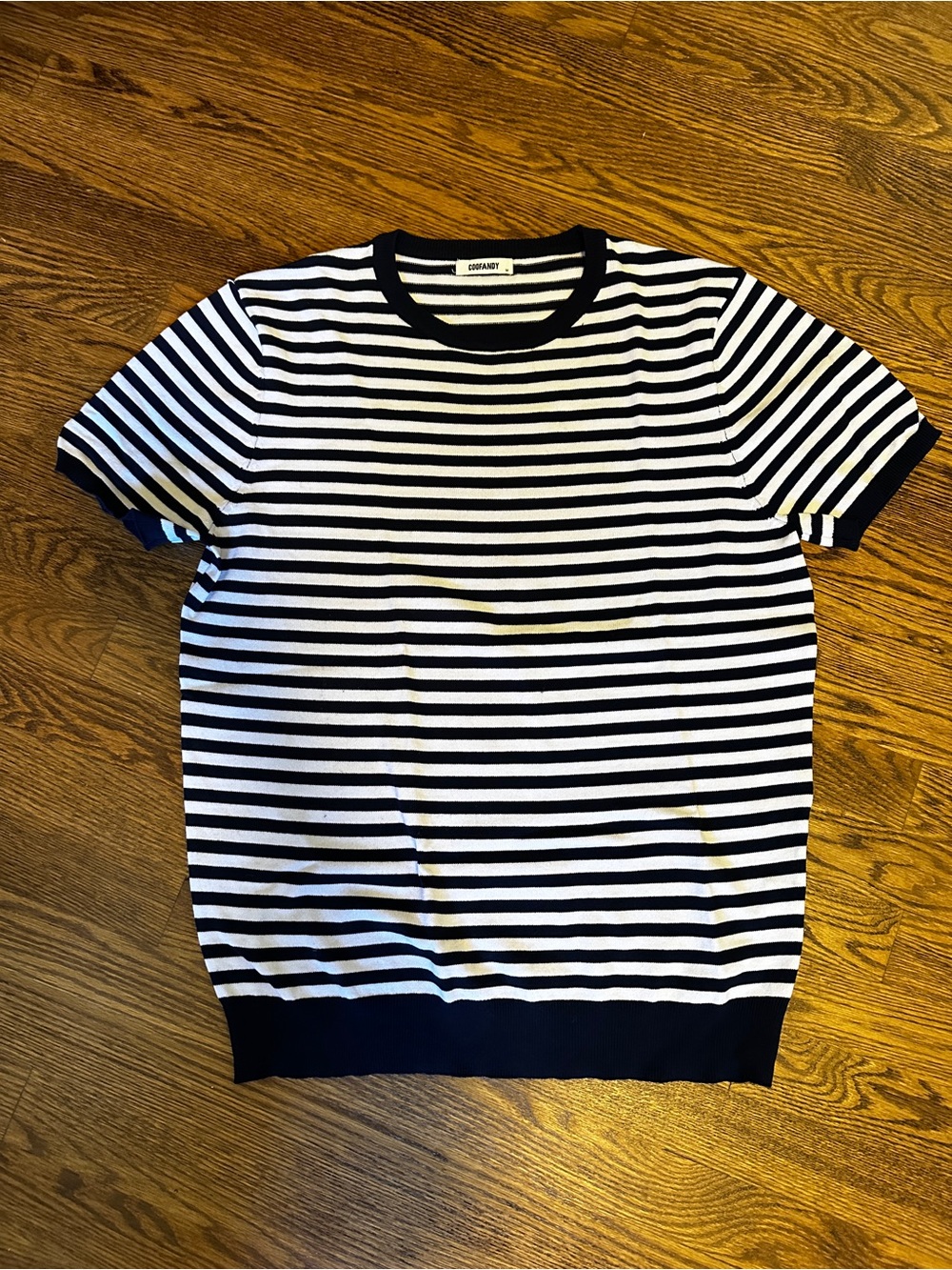 Striped Short-Sleeve Crewneck Tee in Navy and White